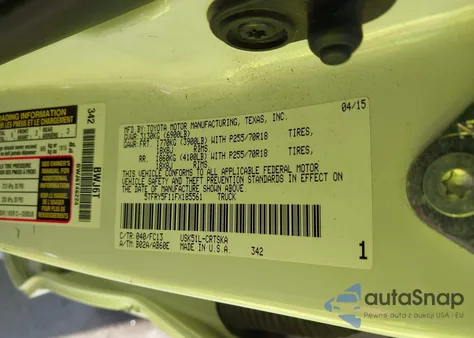 2015 Toyota Tundra Sr5 5.7L V8 z USA, uszkodzony, nr VIN 5TFRY5F11FX185561